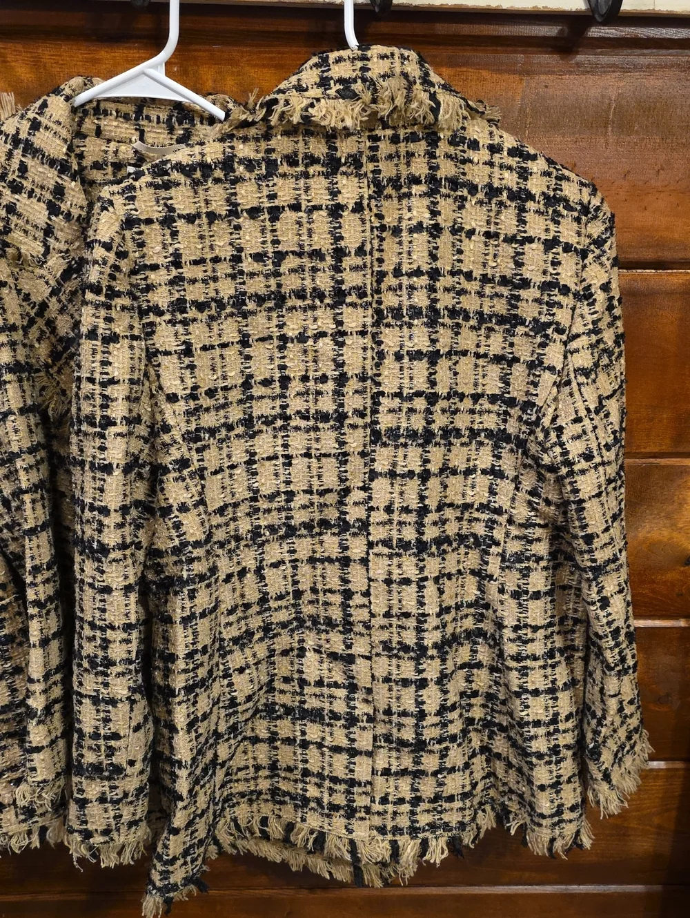 New! Kate Spade Beige and Navy Frayed Plaid Tweed Blazer
